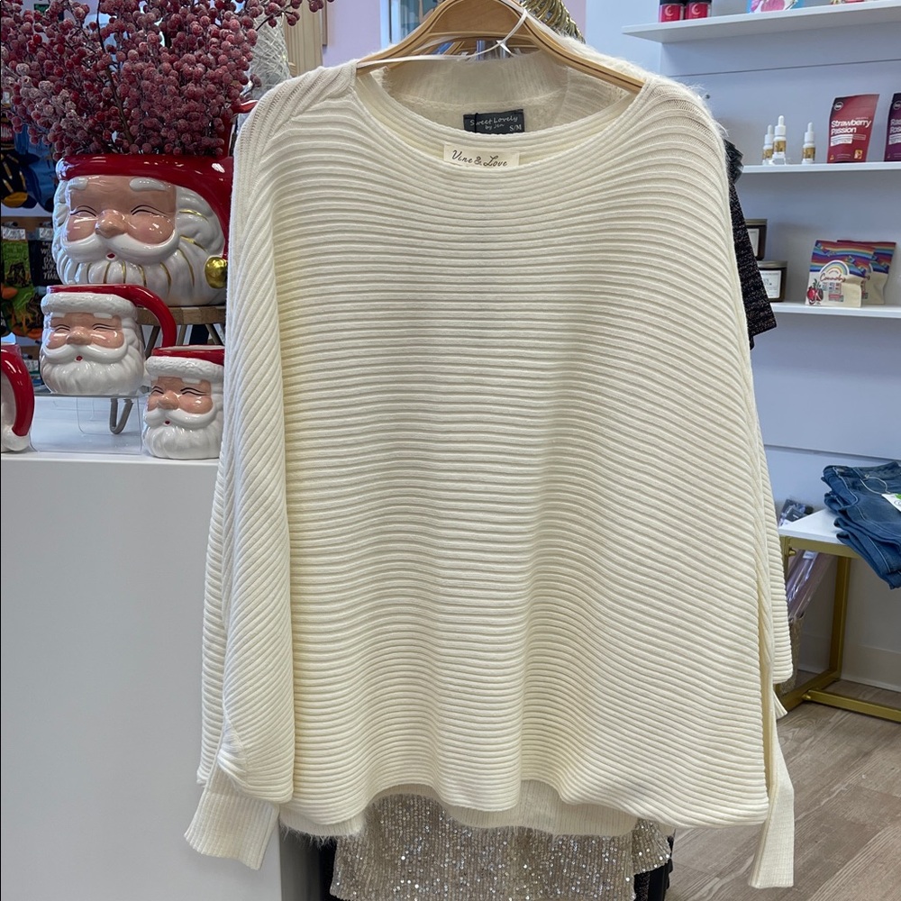 Vine & Love White Ribbed Sweater boatneck NWT